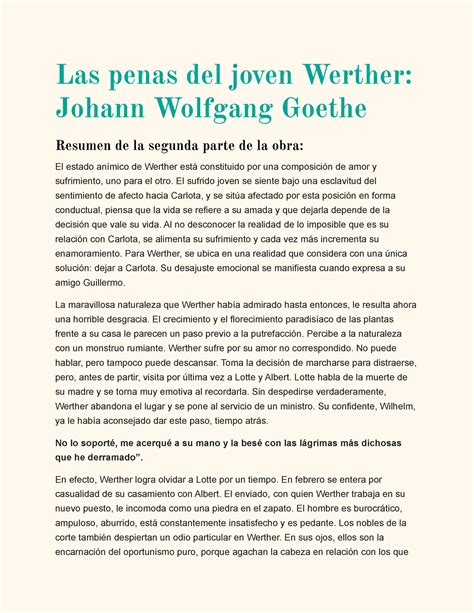 El Joven Werther Resumen Y Análisis Del Clásico De Goethe En Pocas