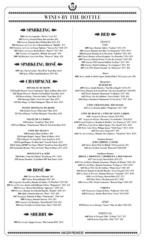 Wine List Page Maison Premiere