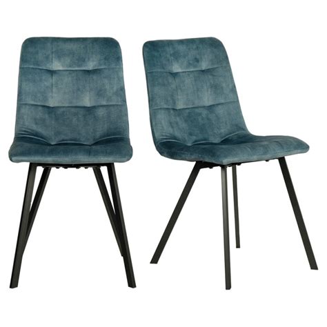 Lot de 2 chaises en velours bleu avec piètement métal noir NAMI