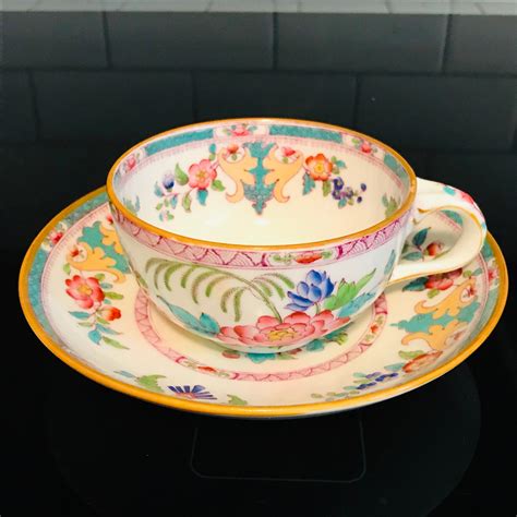 Minton Tea Cup And Saucer England Fine Bone China Pink Blue Floral