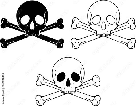 Skull and Crossbones Clipart Set - Outline, Silhouette & Color Stock ...