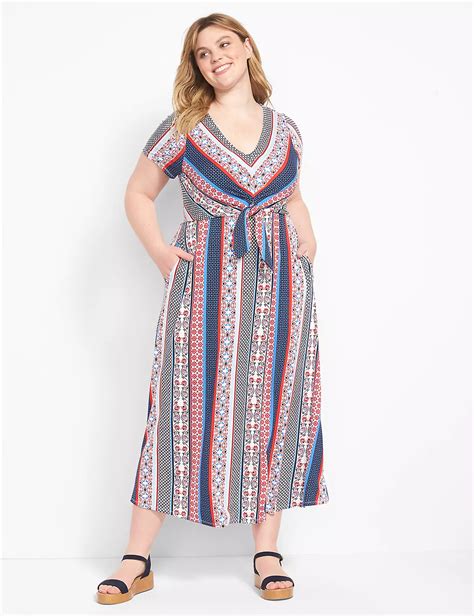 Short Sleeve V Neck Knot Maxi Dress Lanebryant