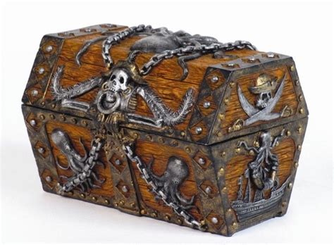 Treasure Chest Pirate Octopus Captain Jewelry Box Keepsake Skull