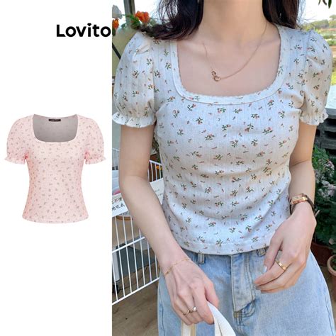 Lovito Boho Ditsy Floral Pattern T Shirt For Women L74ED120 Shopee