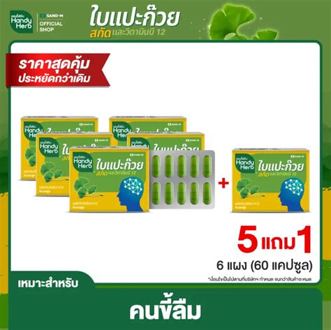 Handyherb แฮนดี้เฮิร์บ ใบแปะก๊วยสกัด 5 แถม 1 แผง 60 แคปซูล Th