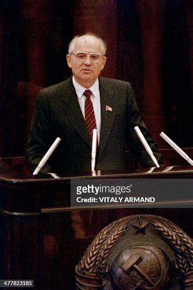 Soviet Leader Mikhail Gorbachev delivers a speech on November 29,... News Photo - Getty Images