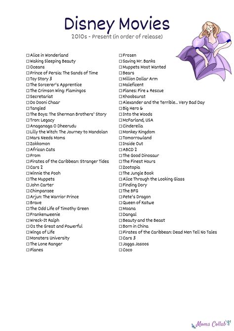 Free Disney Movies List of 400+ Films on Printable Checklists