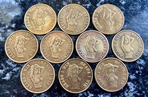 Lot Of 10 Vintage Heads I Wintails You Lose Tokens Novelty Adult Coins