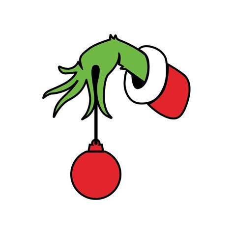 Grinch cartoon style hand holding Christmas decorating red ornament png ...