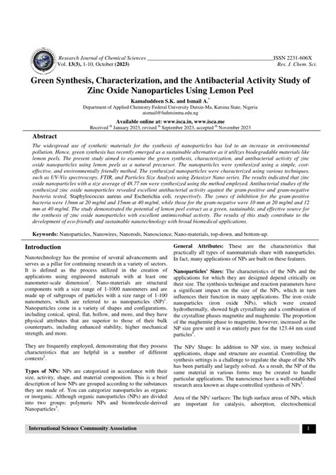 Pdf Green Synthesis Characterization And The Antibacterial Activity