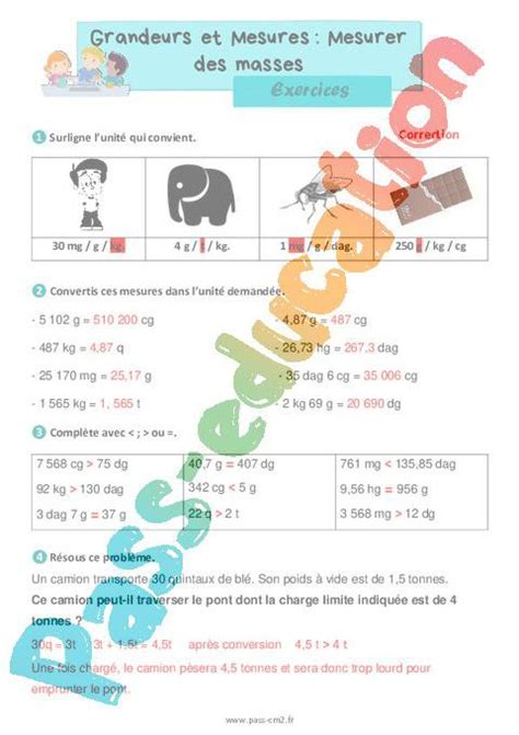 Mesurer Des Masses Exercices De Grandeurs Et Mesures Pour Le Cm