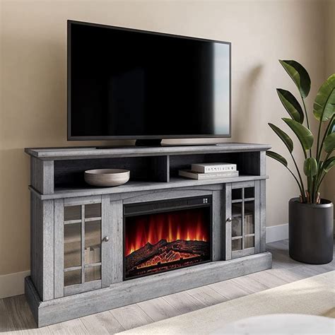 BELLEZE Traditional 58 Inch Rustic Electric Fireplace TV Stand & Media Entertainment Center ...