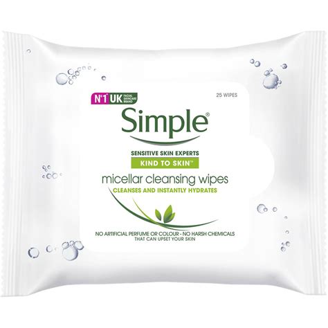 Simple Kind To Skin Facial Wipes Micellar 25 Pack Woolworths