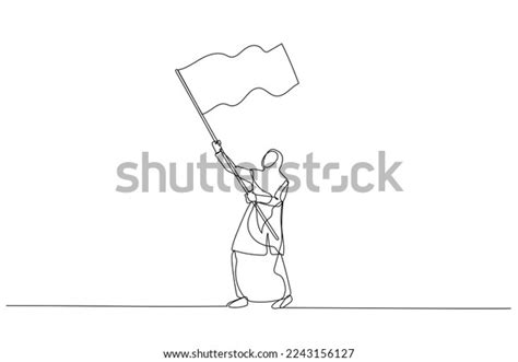 Drawing Muslim Woman Enterpreneur Flag Continuous Stock Vector Royalty