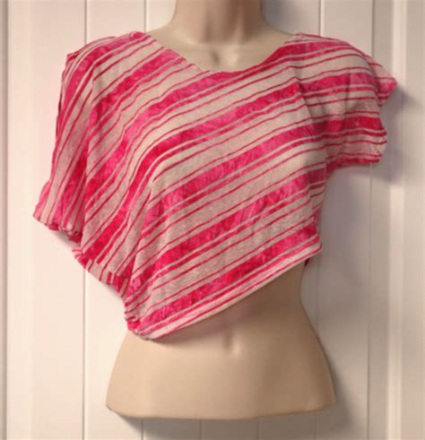 Womens Pink Striped Asymmetrical Hem Crop Top Size S M EBay