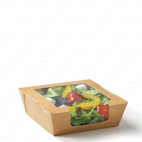 Ensaladera Tapa Bisagra Cart N Fsc Film Ml Con Ventana Color Kraft