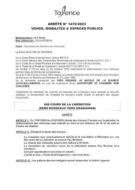 Calaméo Arrete 1470 2023 Interdiction De Stationnement 668 Crs De La