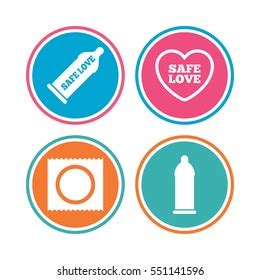 Safe Sex Love Icons Condom Package Stock Vector Royalty Free