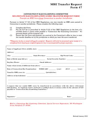 Fillable Online Jud Ct MBE Transfer Request Form 47 Connecticut Fax