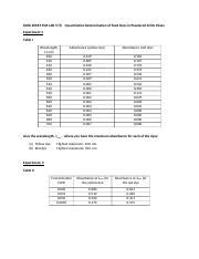 Data Sheet For Lab V Quantitative Determination Of Food Dyes In