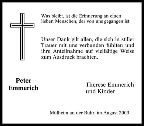 Traueranzeigen Von Peter Emmerich Trauer In NRW De