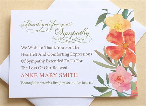 Thank You Sympathy Cards With Bright Colorful Flowers Personalized Flat