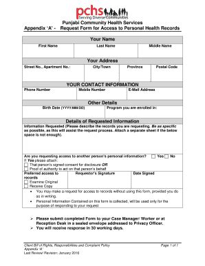 Fillable Online Appendix A Request Form For Access To Personal Health