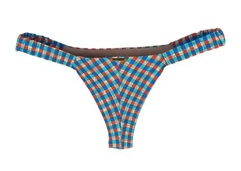 Calcinha De Biqu Ni Lateral Franzida Xadrez Azul Ilha Bikini