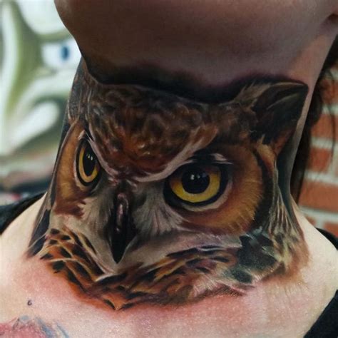 Realistic Owl Neck Tattoo Owl Neck Tattoo Side Neck Tattoo Neck