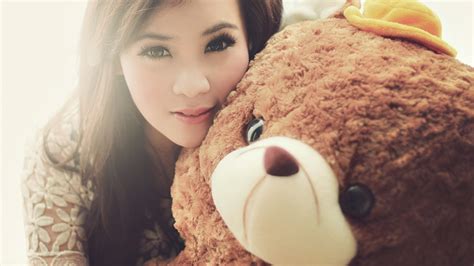 Wallpaper Women Brunette Asian Teddy Bears Brown Nose Toy Skin