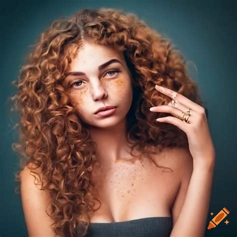 Portrait Of A Beautiful Latinx Woman With Curly Hair And Freckles