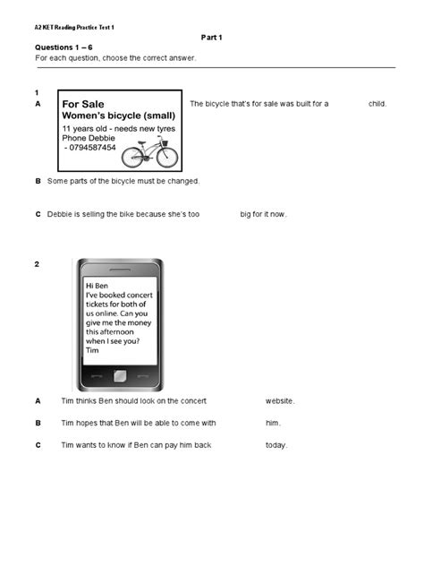 Ket Reading Practice Test 1 Part 1 Pdf