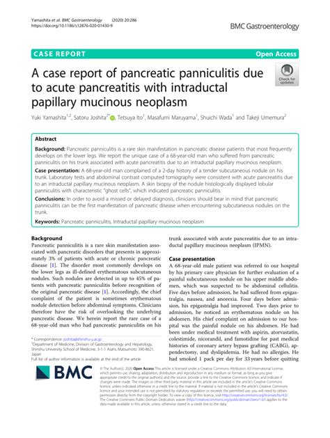 Pdf A Case Report Of Pancreatic Panniculitis Due To Acute Pancreatitis With Intraductal