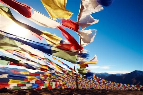 Premium Ai Image Tibetan Prayer Flags Fluttering In The Wind