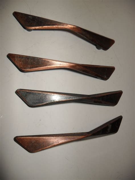 4 VINTAGE COPPER DRAWER PULLS Cabinet Door Handles Chevron V Boomerang Bowtie | eBay