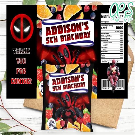 Deadpool Fruit Birthday Party Fruit Snack Bag Digital File