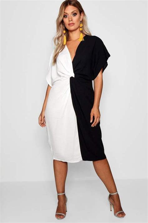 Boohoo Plus Plunge Colour Block Twist Front Midi Dress Plus Size