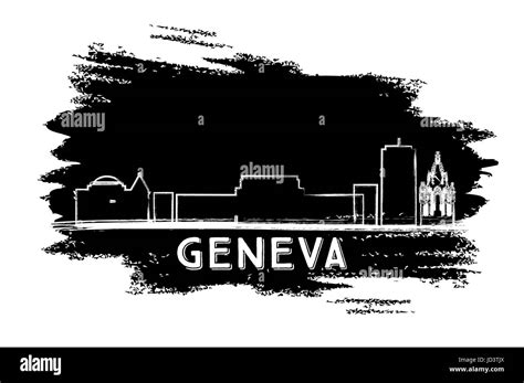 Geneva Skyline Silhouette Hand Drawn Sketch Vector Illustration