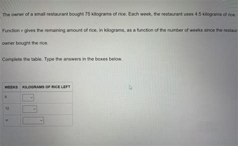 The Owner Of A Small Restaurant Bought Kilograms Of Rice Each Week