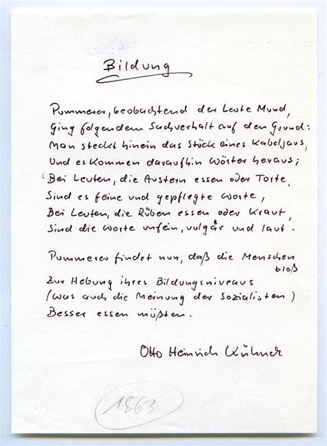 Bildung Eigenh Gedicht 12 Zeilen mit U von Kühner Otto Heinrich