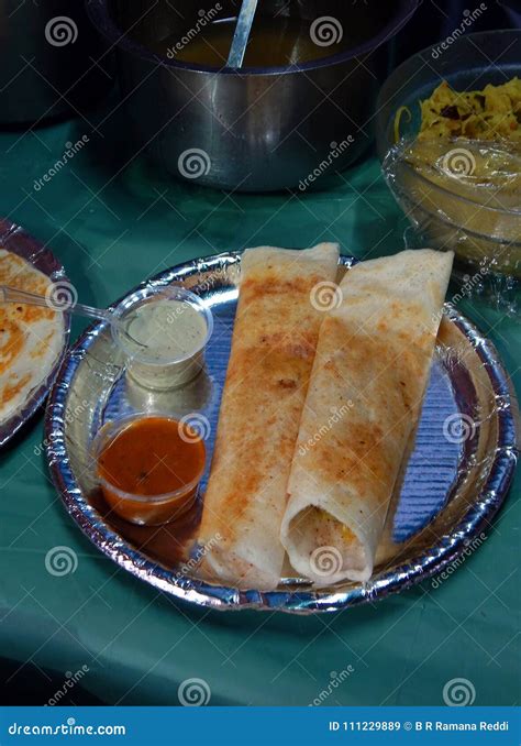 Indian Street Food Dosa With Chutney And Sambar Stock Image Image Of