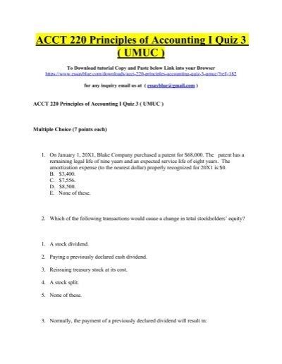 Acct Principles Of Accounting I Quiz Umuc