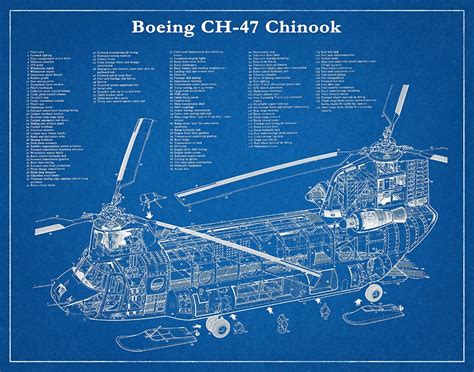 Boeing Ch 47 Chinook Helicopter Print Chinook Helicopter Blueprint