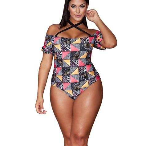 Bikini Push Up Plus Size Xxxl Women One Piece Print Bikini Halter