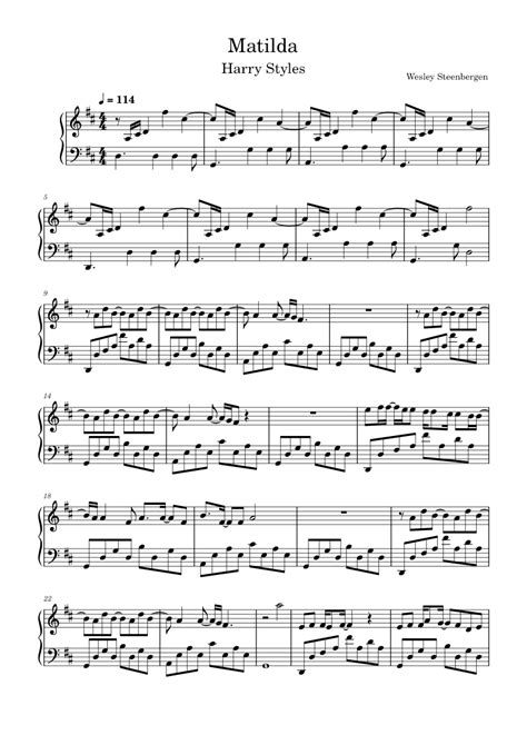 Matilda Harry Styles Sheet Music For Piano Solo Easy