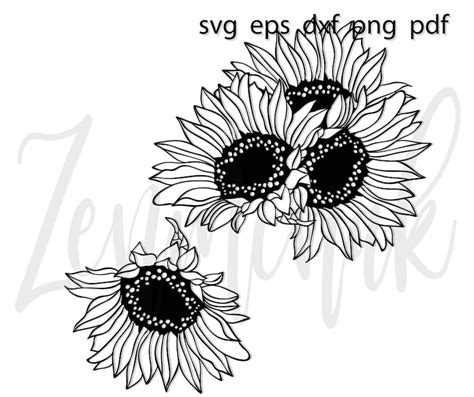 Sunflower drawing svg doodle swag garden svg vector cut file | Etsy