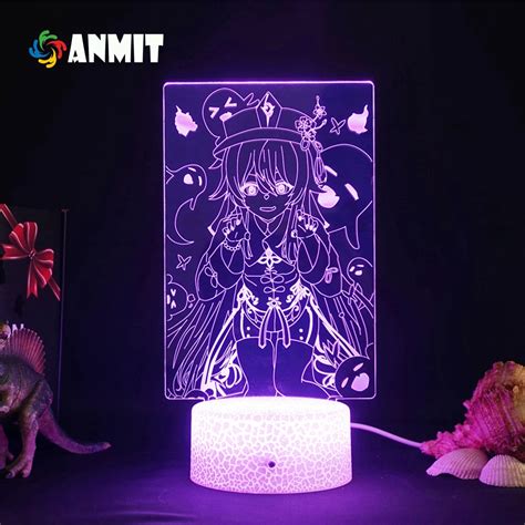 Veeki Clyartps Anime Lamp Genshin 3d Led Night Light Impact Hu Tao