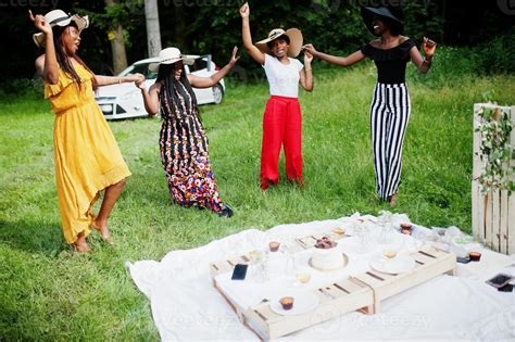 Group of african american girls celebrating birthday party having fun ...