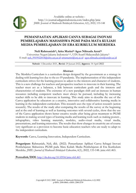 Pdf Pemanfaatan Aplikasi Canva Sebagai Inovasi Pembelajaran Mahasiswa