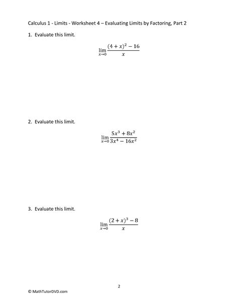 SOLUTION Calculus 1 Limits Worksheet Evaluating Limits By Factoring